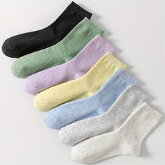 7 Pairs Dot Print Ribbed Socks Women's Mid Tube Stockings