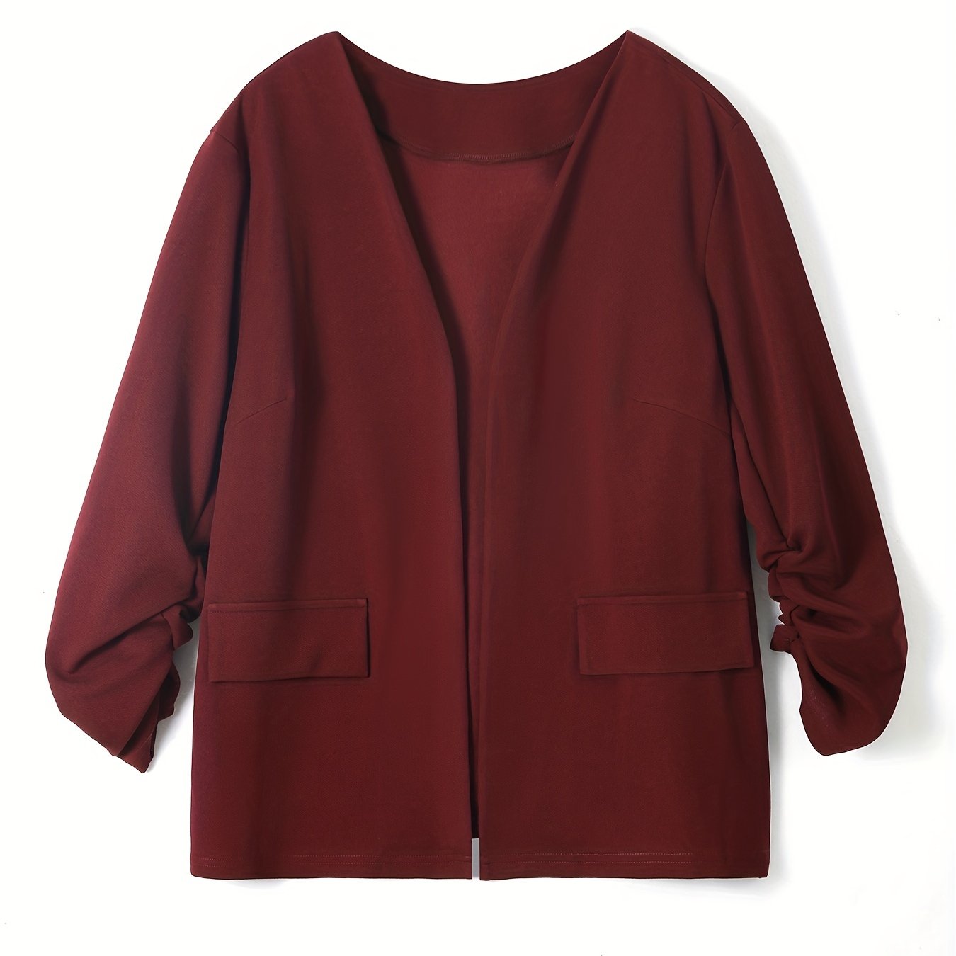  Solid Long Sleeve Open Front Blazer With Pockets