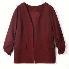  Solid Long Sleeve Open Front Blazer With Pockets
