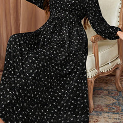 Plus Size Retro Dress Women's Plus Ditsy Floral Print Lantern Sleeve Square Neck