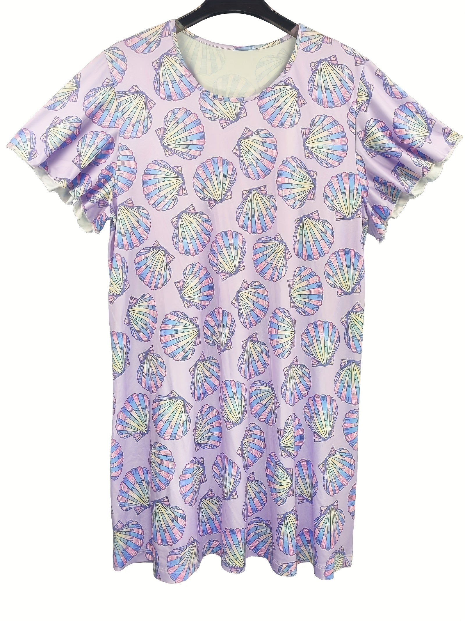  Scallop Print Ruffle Sleeve Nightdress