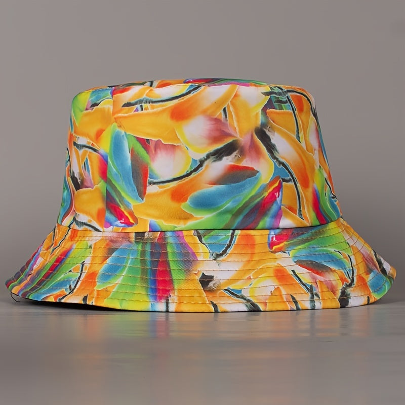Colorful Graffiti Reversible Bucket Hat Orange Fisherman Sun Cap