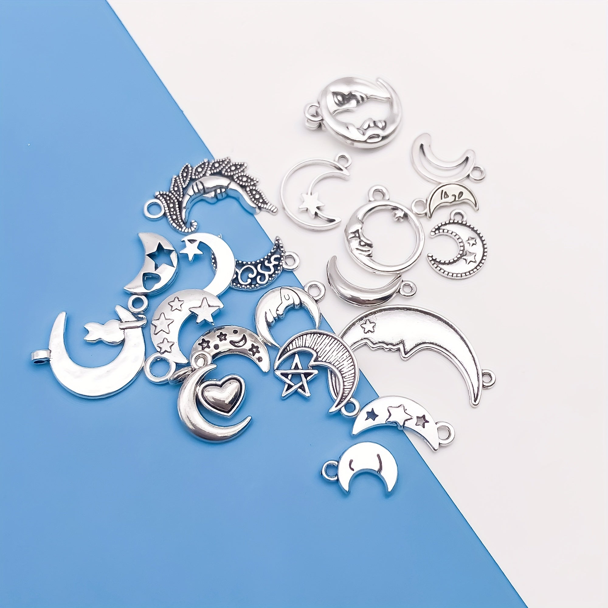 21pcs Antique Silver Sun Moon Star Charms for DIY Jewelry Making
