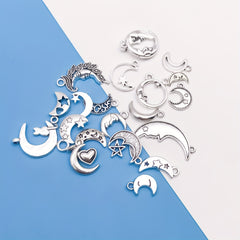 21pcs Antique Silver Sun Moon Star Charms for DIY Jewelry Making