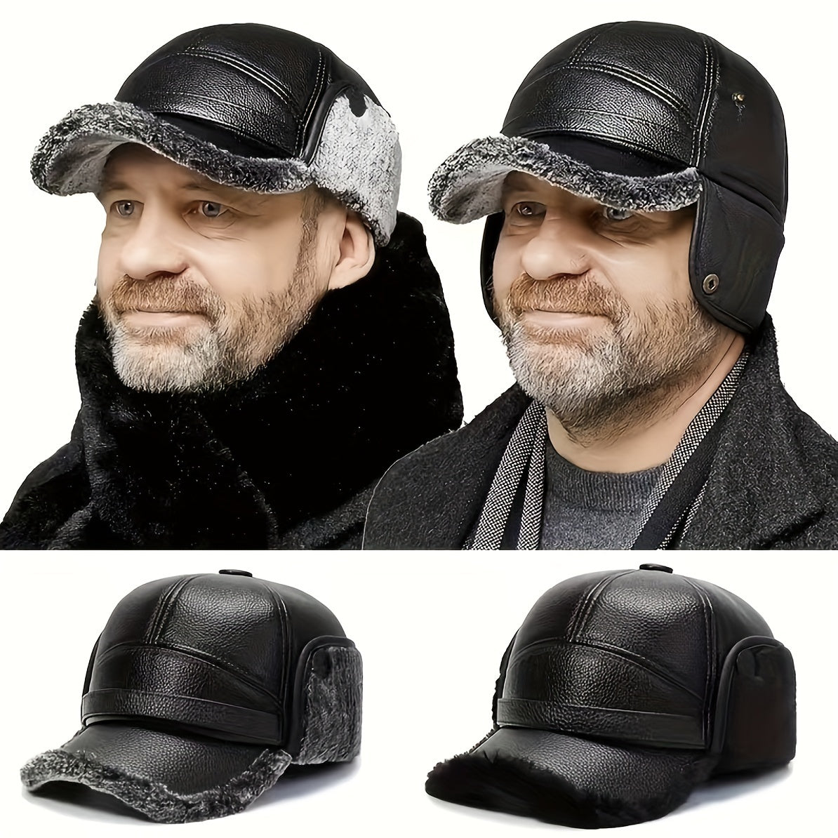 Faux Leather Winter Hats For Men Women Sport Warm Baseball Cap