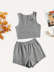  Waffle Knit Tank Top & Shorts Pajamas Set
