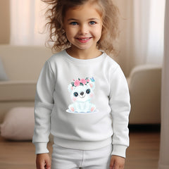 Adorable Flower Bear Crew Neck Sweatshirt Kids Christmas Gift