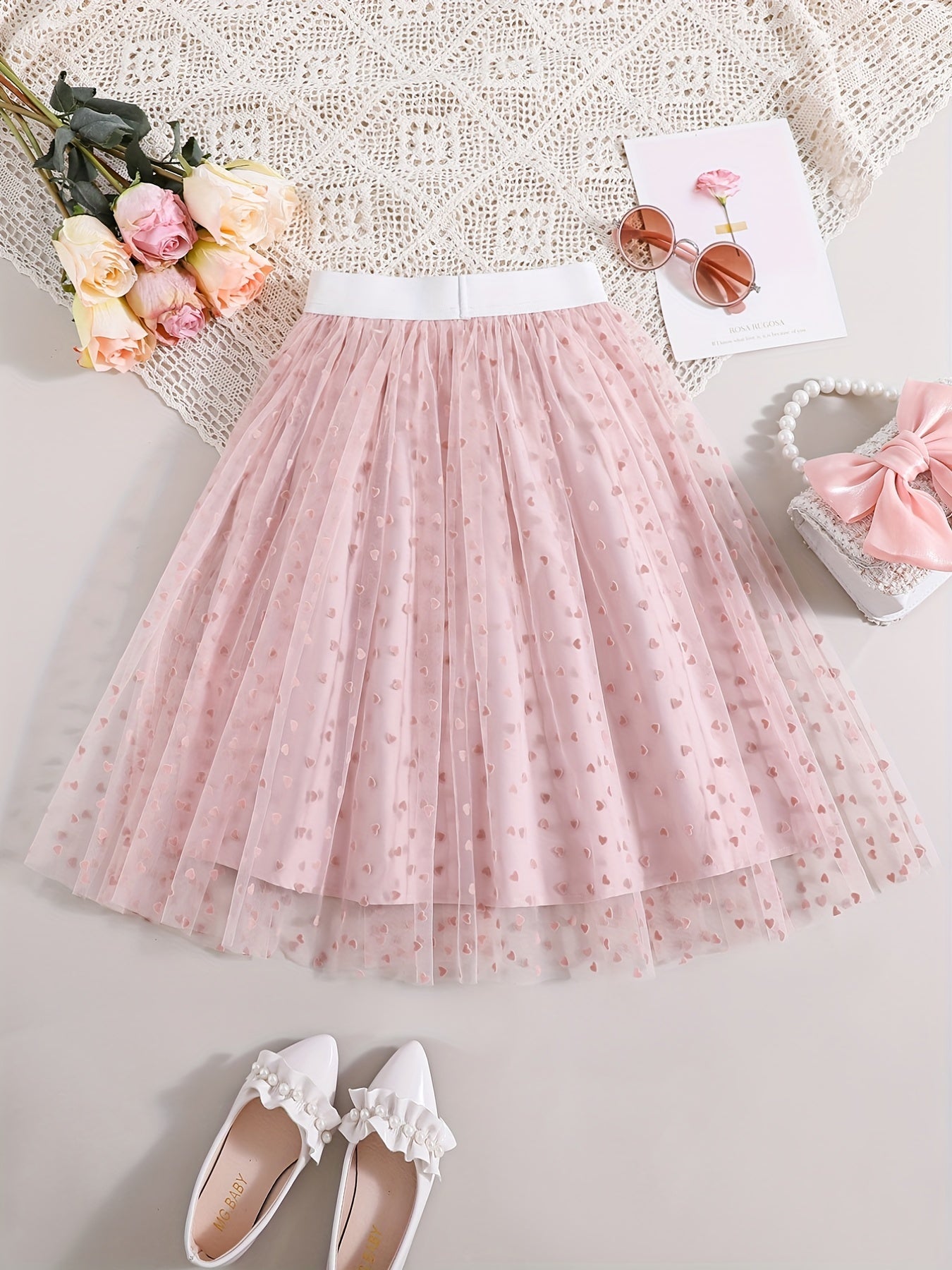 Girls Heart Graphic Mesh Tutu Skirt High Waist for Party