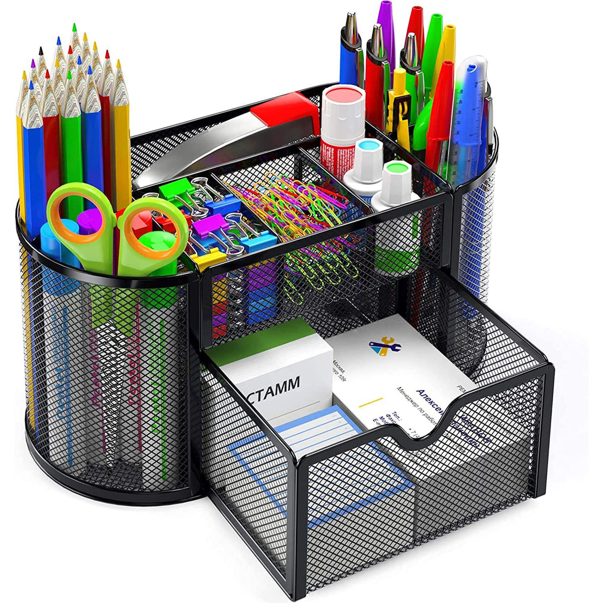 Mesh Desk Pen Organizer Multifunctional Office Supplies Storage Box