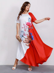  Colorblock Floral Print Maxi Dress