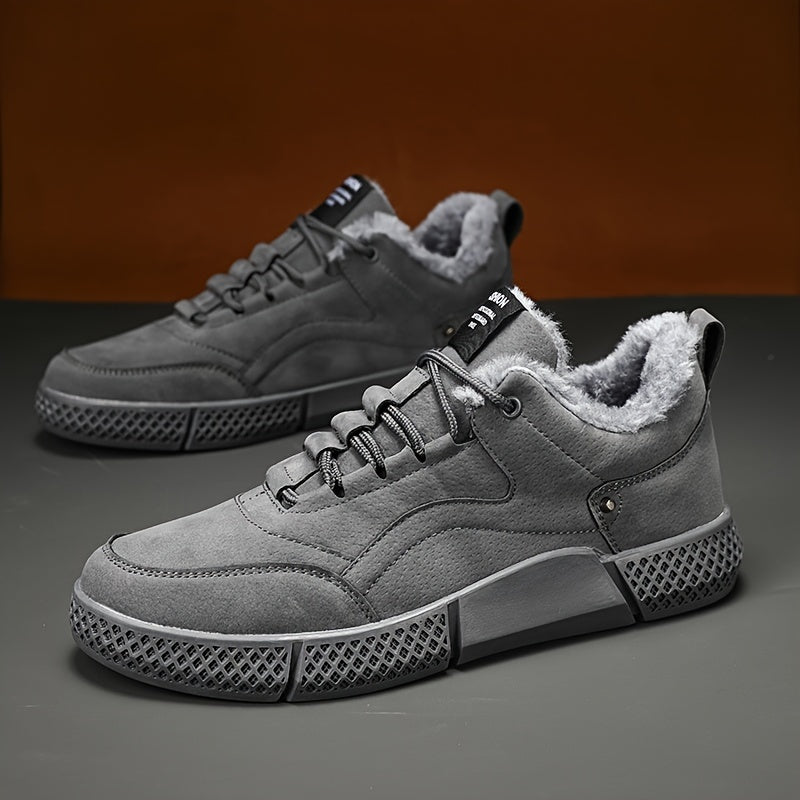Men's Warm Fleece Solid Skate Shoes Casual Lace up Walking Sneakers Winter