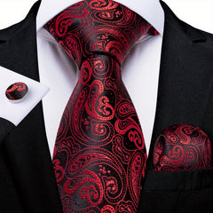 3pcs Mens Tie Wedding Business Red Necktie Hanky Cufflinks Jacquard Necktie