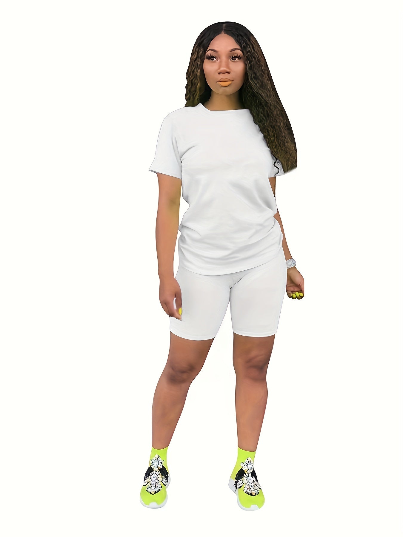 Casual Short Sleeve T shirt & Biker Shorts Set