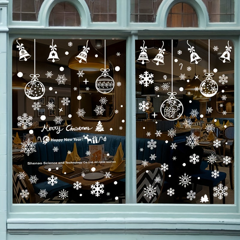 6pcs Christmas Glass Window Stickers Snowflake Bells Holiday Decor