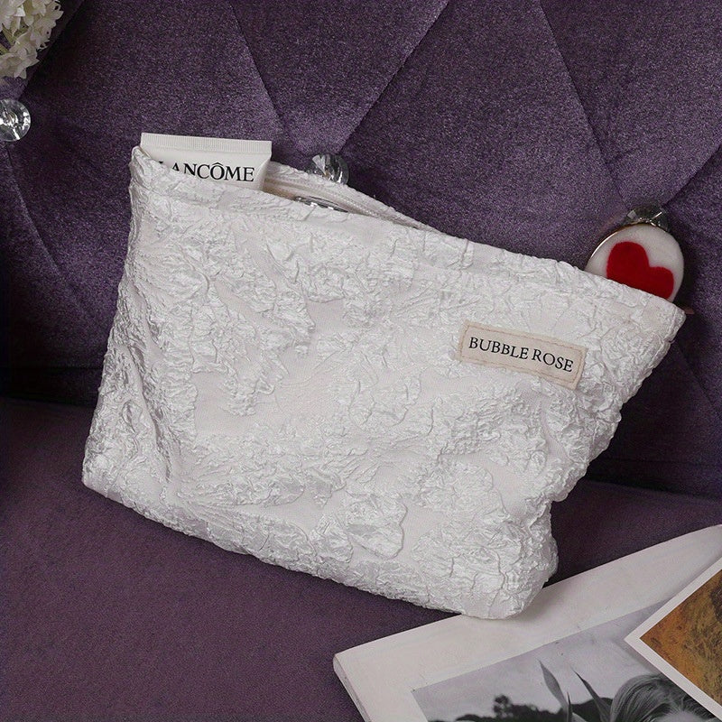 Rose Embossed Powder Makeup Bag Large Capacity Portable Clutch Bag