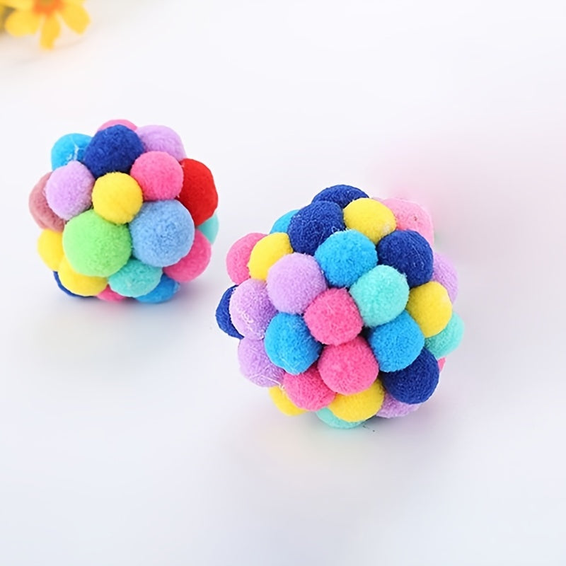 Colorful Plush Ball Cat Toy with Bell - Assorted Varieties
