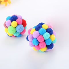 Colorful Plush Ball Cat Toy with Bell - Assorted Varieties