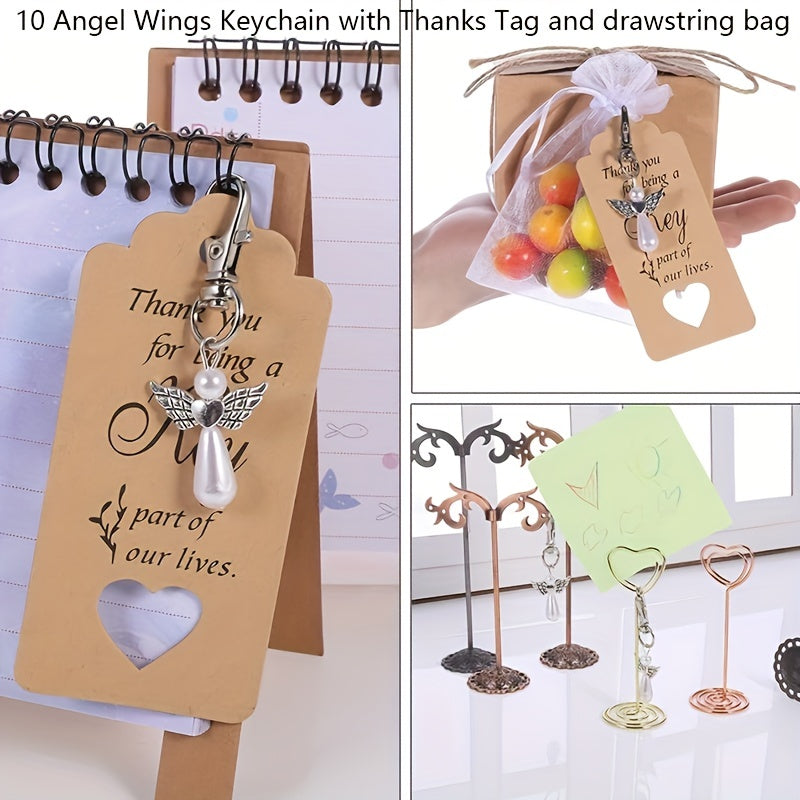 10pcs Angel Wings Keychain With Thank You Tags And Drawstring Bag
