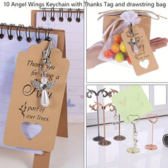 10pcs Angel Wings Keychain With Thank You Tags And Drawstring Bag