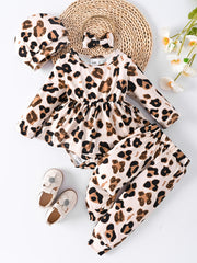 Baby Girls Leopard Print 4pcs Outfit Set Spring Autumn Clothes