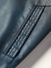 Men's Gradient Pu Leather Hooded Jacket Zip Up Windproof Jacket