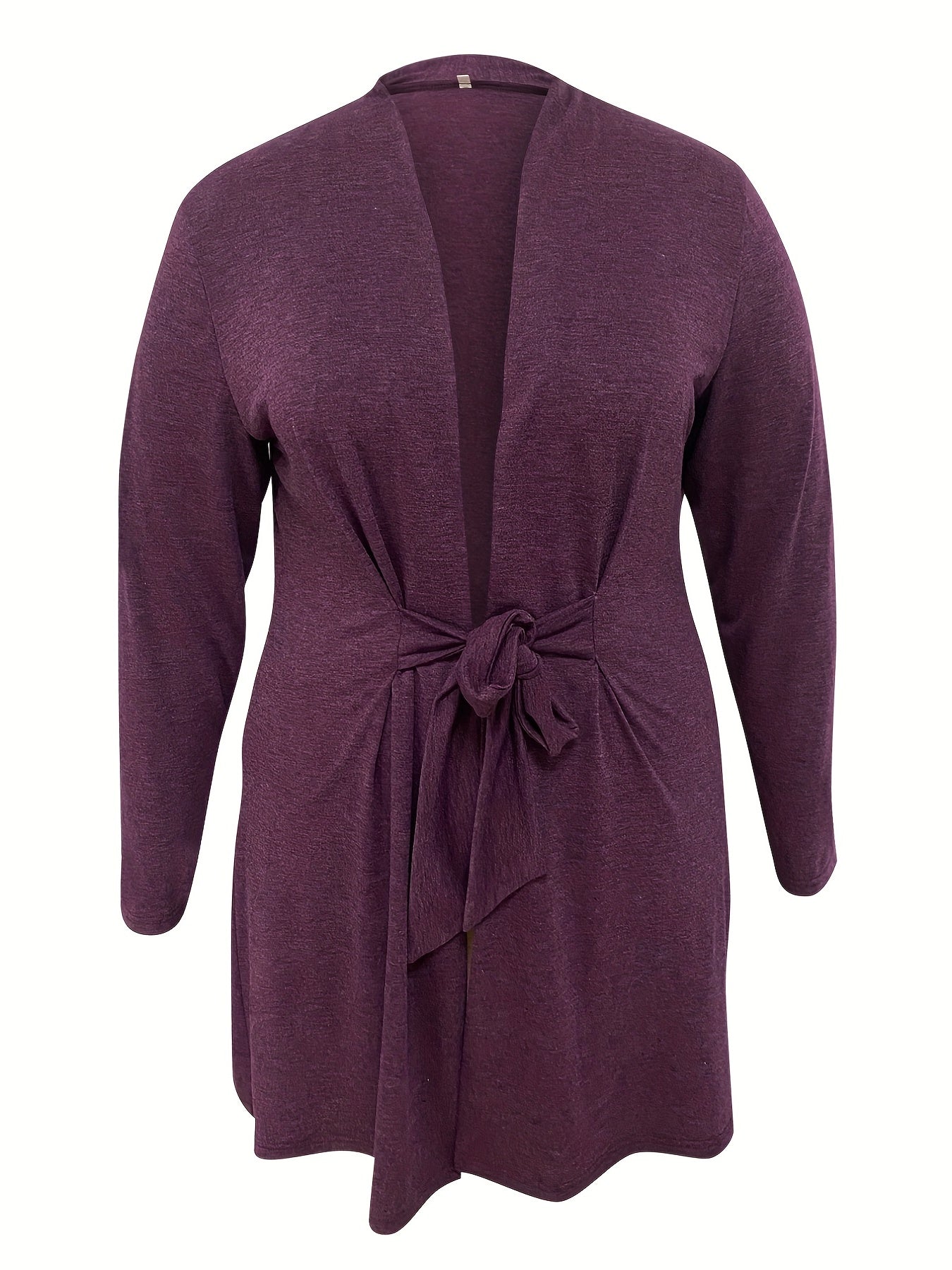  Solid Long Sleeve Belted Cardigan