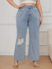  Ripped High Rise Straight Leg Jeans