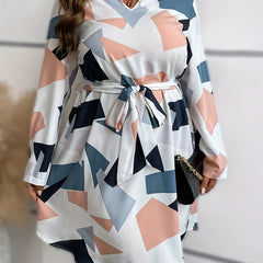 Women's Plus Colorblock Geo Print Long Sleeve Mini Dress