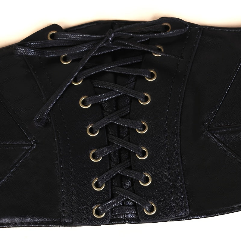 Womens Lace Up Corset Belt Wide Elastic Waist Belt