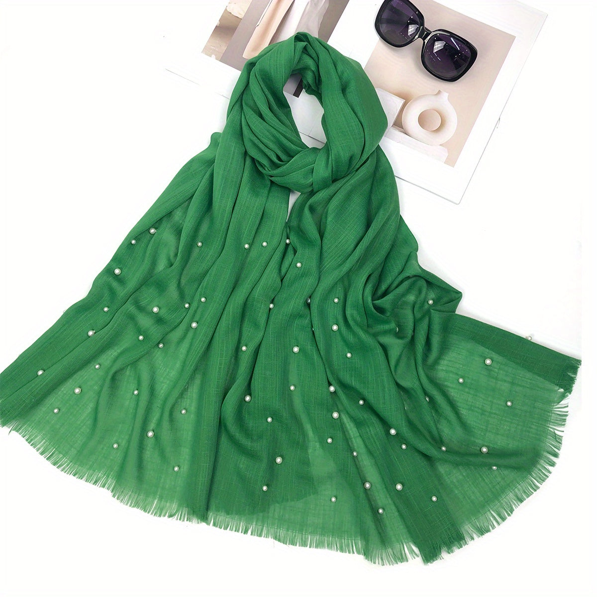 Slub Yarn Pearl Scarf Thin Raw Edge Shawl