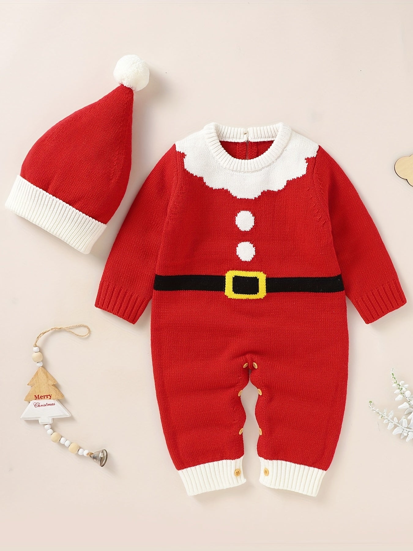 Infant Christmas Onesie & Santa Hat Set Cosplay Santa Claus