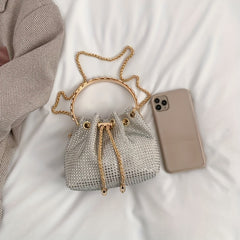 Rhinestone Bucket Bag Top Ring Clutch Purse Drawstring Crossbody Bag