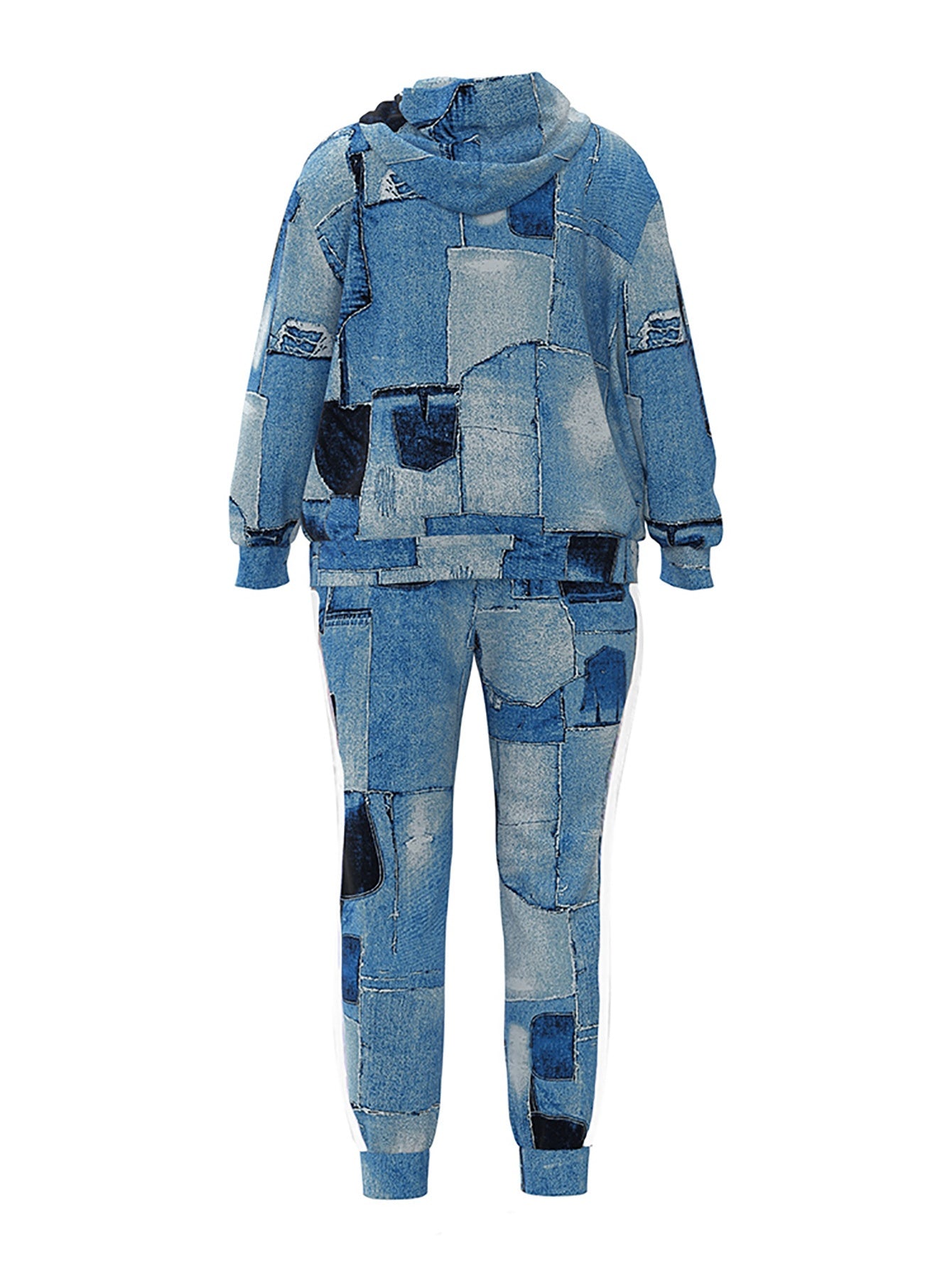  Denim Print Hoodie & Pants Set