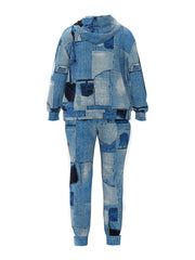  Denim Print Hoodie & Pants Set