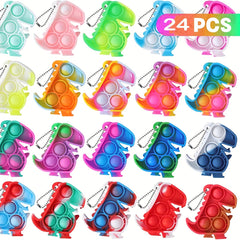 24 PCS Mini Dino Pop Fidget Toys Keychain Classroom Prizes Boys And Girls