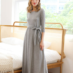 Comfortable Lounge Dress with Front Tie Long Sleeves