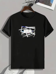 Letter Pattern Print Men's Comfy Sports T-shirt Graphic Tee