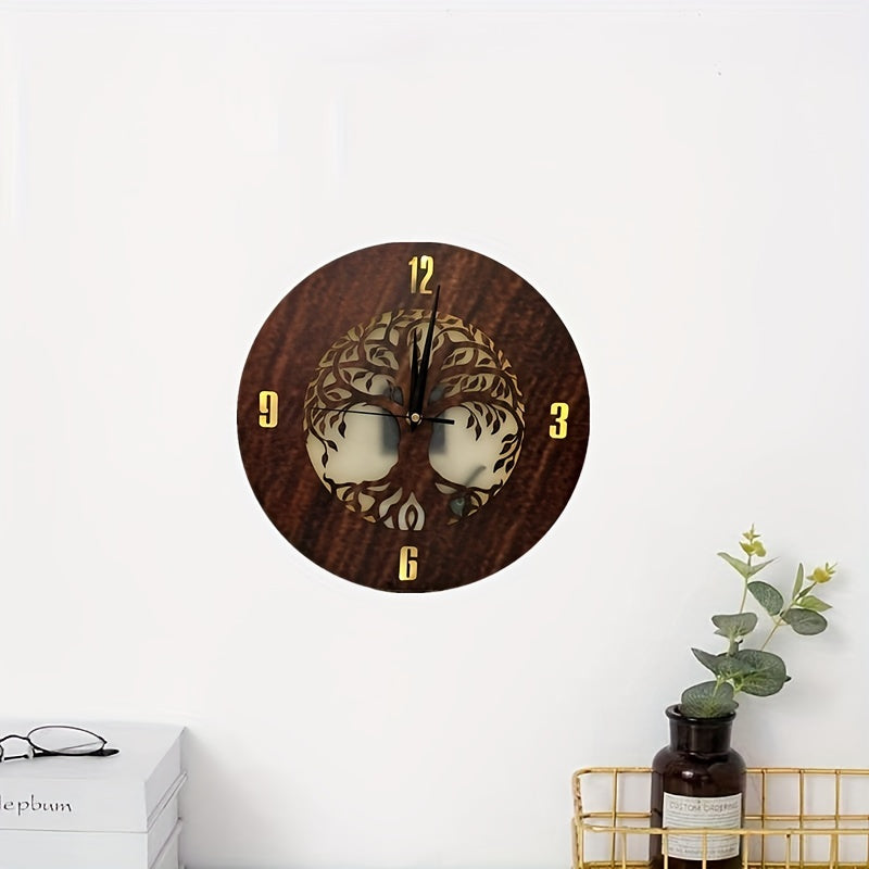 Children's Room Clock Lamp Laser Carving Tree Of Life Shape