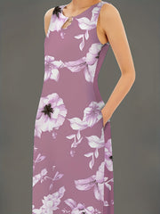  Floral Print Maxi Tank Dress With Pockets
