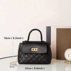 Quilted Plaid Chain Crossbody Bag Portable Handle PU Leather Classic Handbag