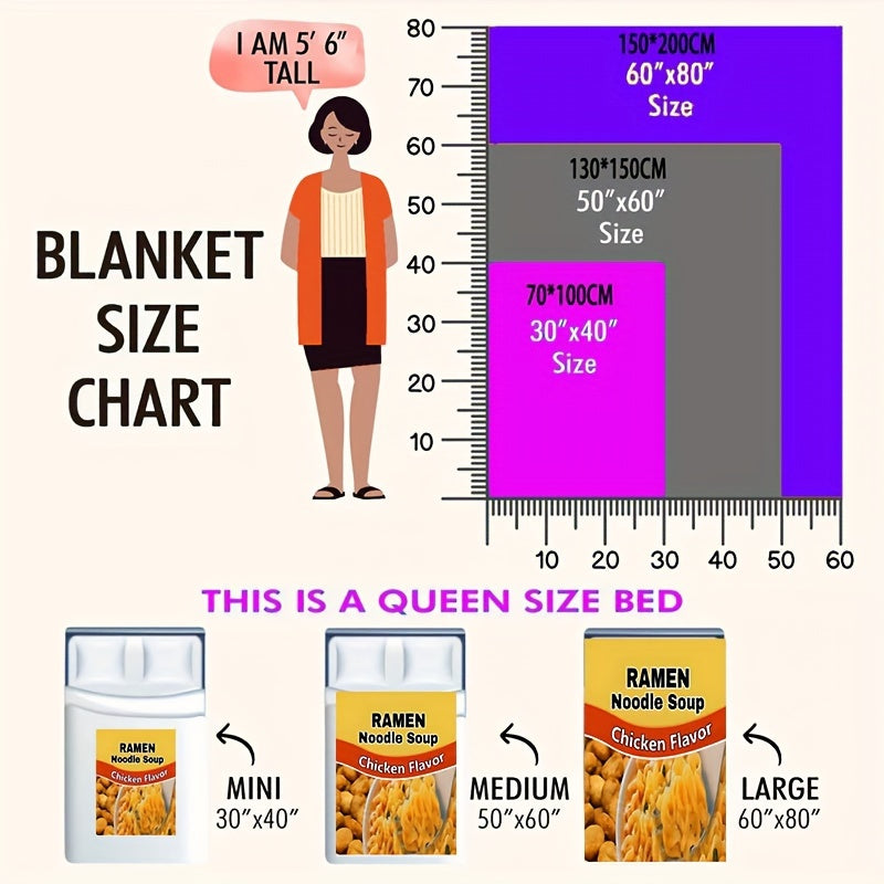 Flannel Instant Noodle Printed Blanket Cover Soft Comfortable Warm