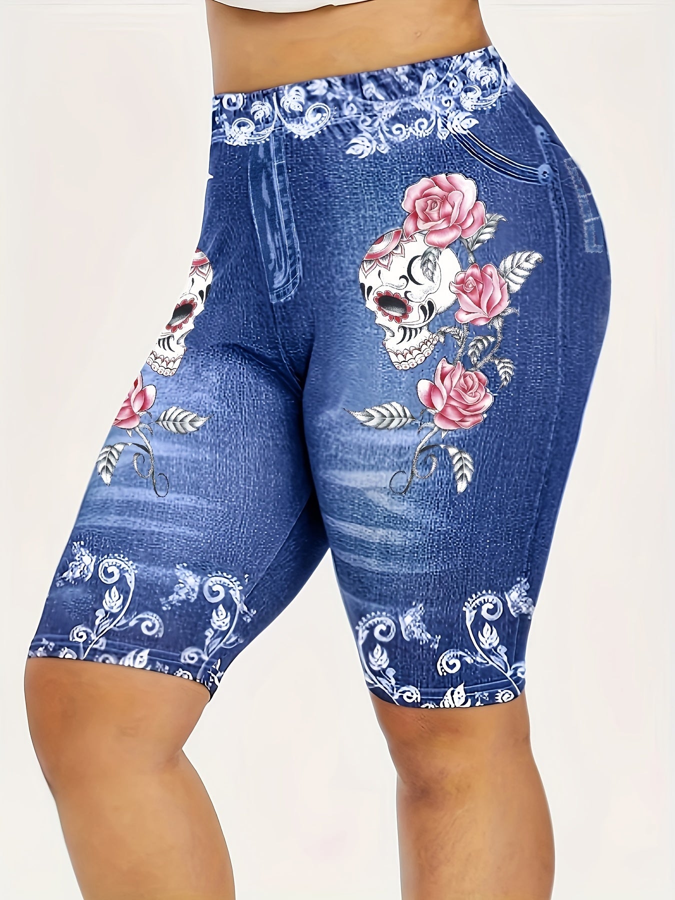 Denim Print Skinny Leggings for Women