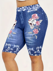 Denim Print Skinny Leggings for Women