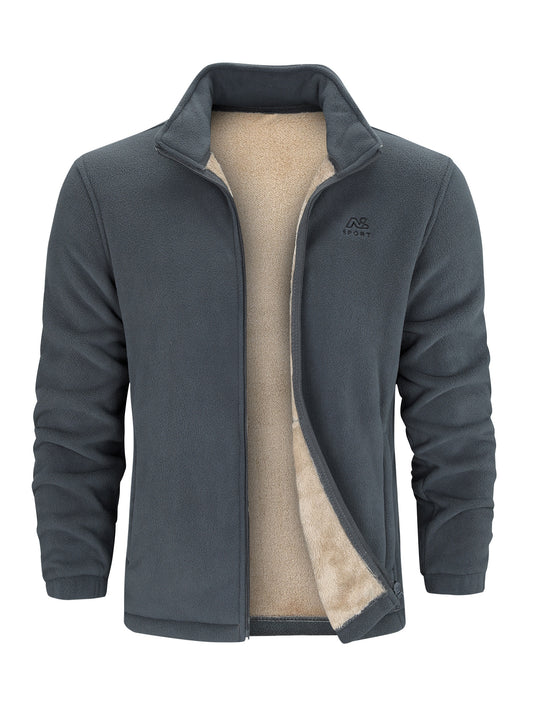 Casual Fleece Jacket Men's Comfortable Zip Up Coat For Winter