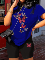 Butterfly Print 2 Piece Outfit Short Sleeve T-Shirt & Shorts Summer 2pcs Set