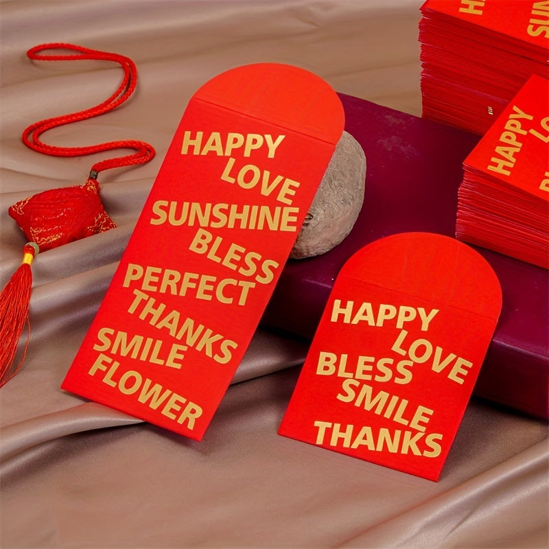 6pcs Hard Paper Red Envelopes, Golden Stamping, Lucky Money Bags