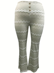  Striped Flare Leg Pants High Rise Buttoned Trousers