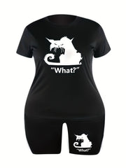  Monster Print Tee & Biker Shorts Set