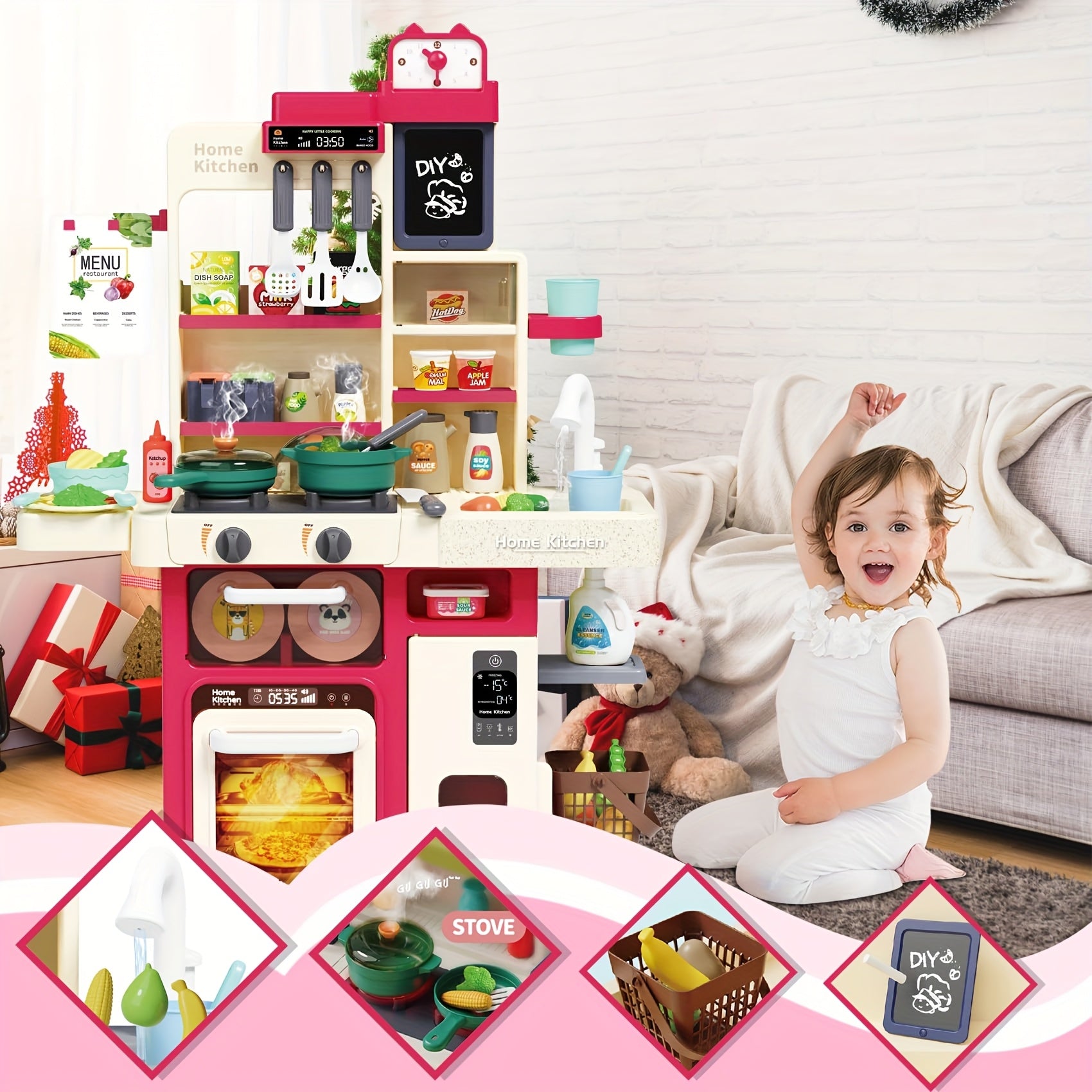 Pretend Kitchen Toys Simulated Kitchen Girl Cooking Steaming Set