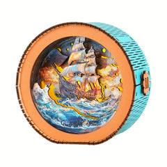 3D Wooden Puzzle Night Light Sailing in Stormy Seas Touch Switch